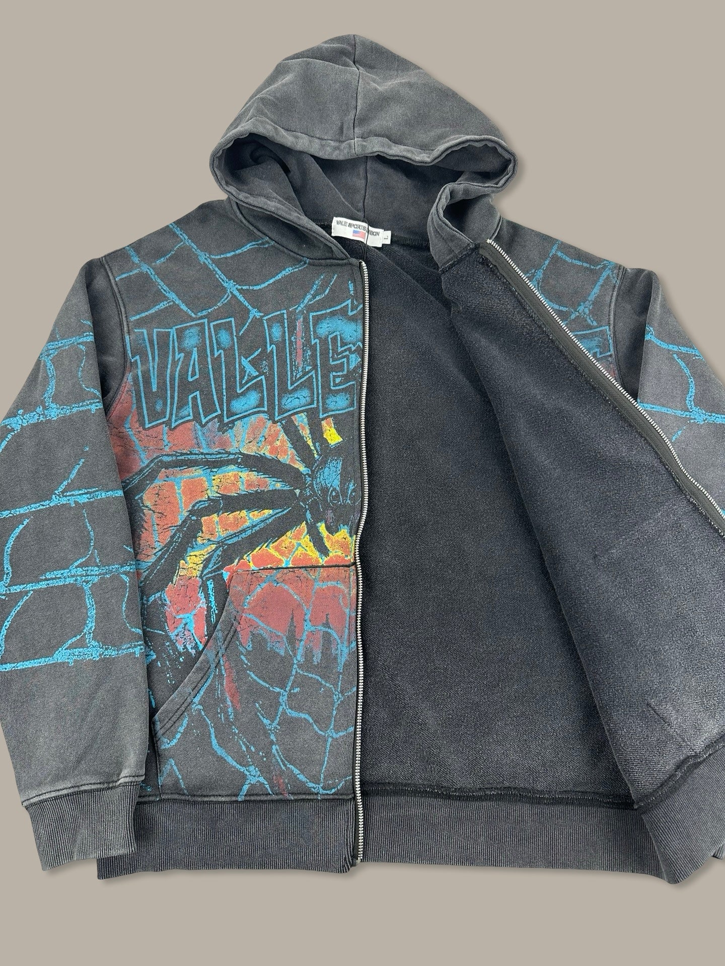 Valley Spider Print Hoodie Washed Nero L