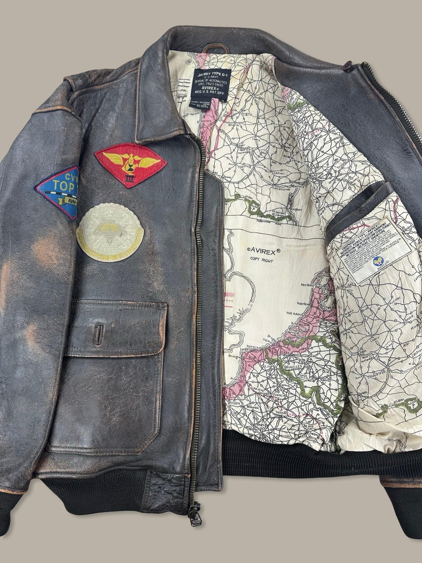 Avirex Leather Aviation Bomber Type G-1 Top Gun Vintage Marrone M