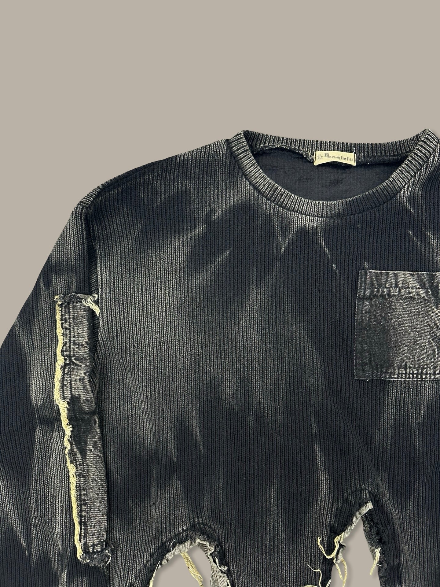 Distressed Washed Jumper con Patch Nero M