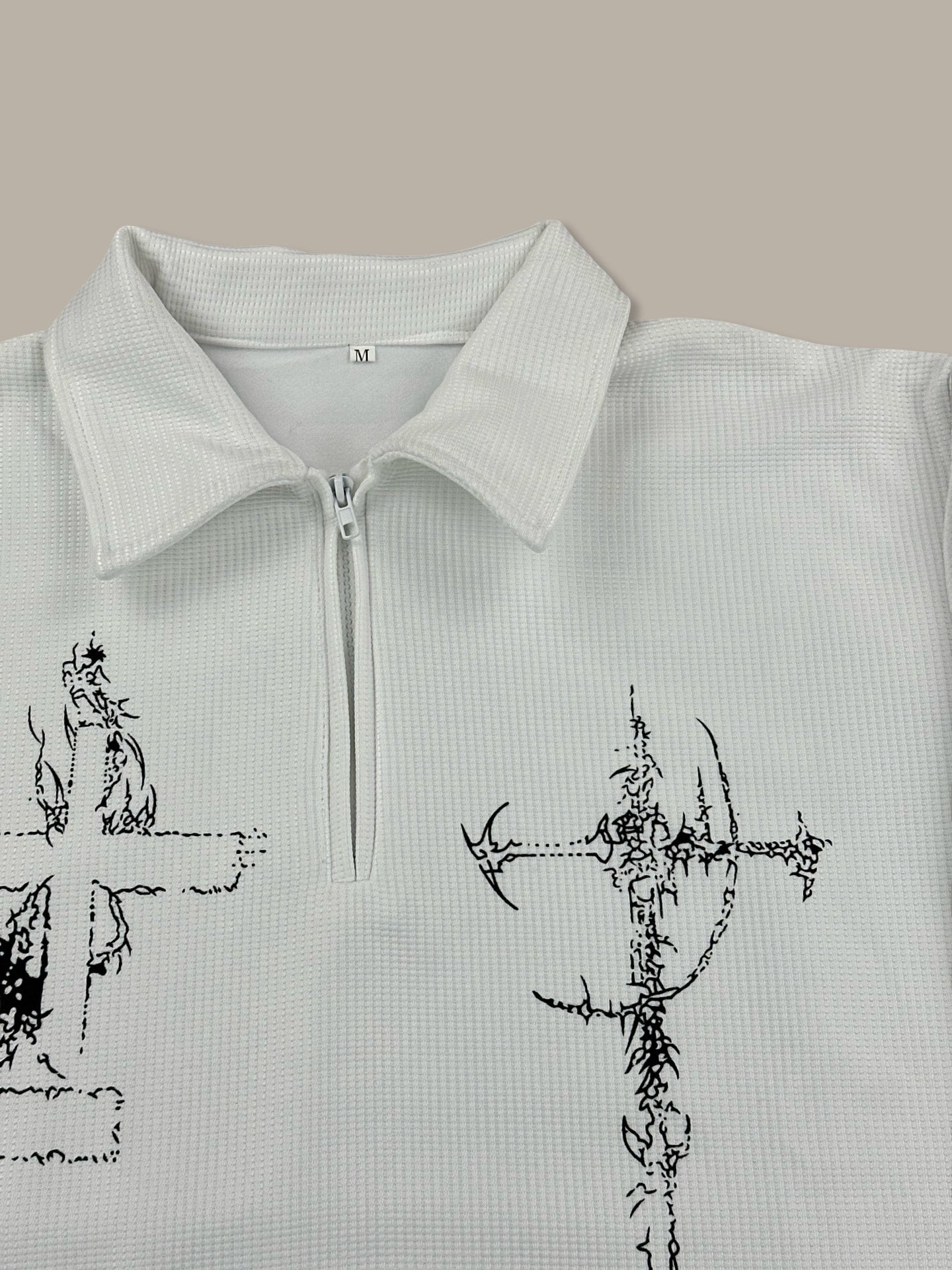 Gothic Print Waffle Crewneck Bianco M
