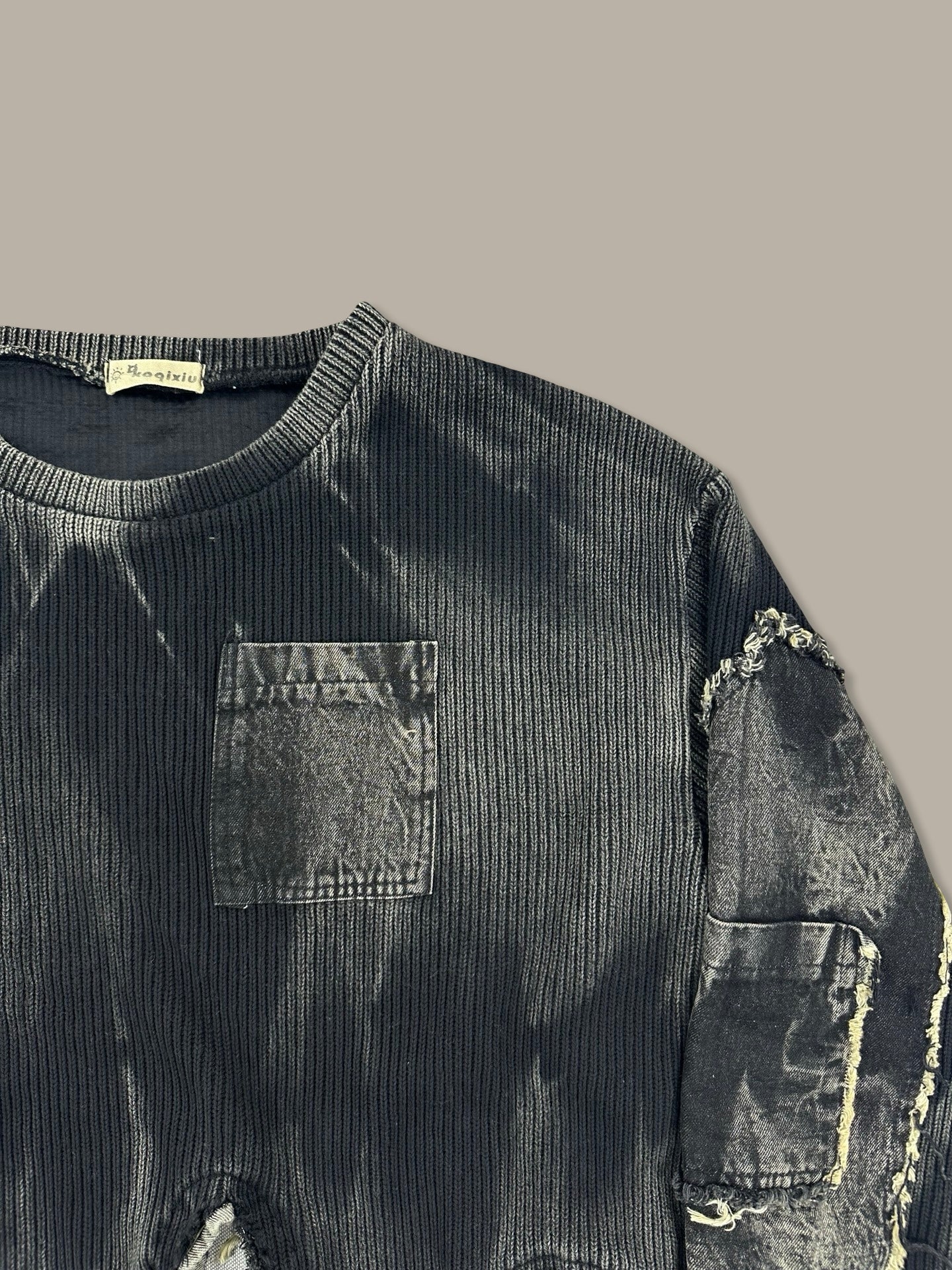 Distressed Washed Jumper con Patch Nero M