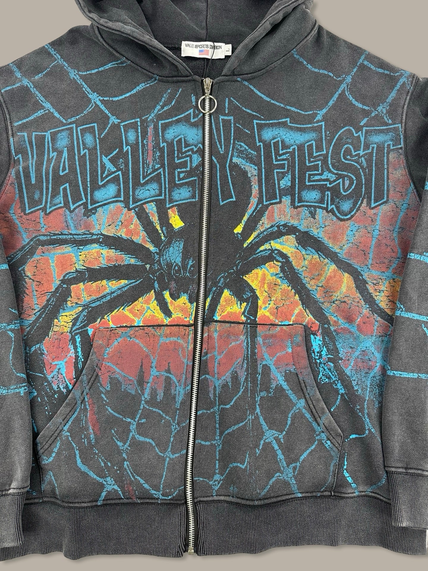 Valley Spider Print Hoodie Washed Nero L