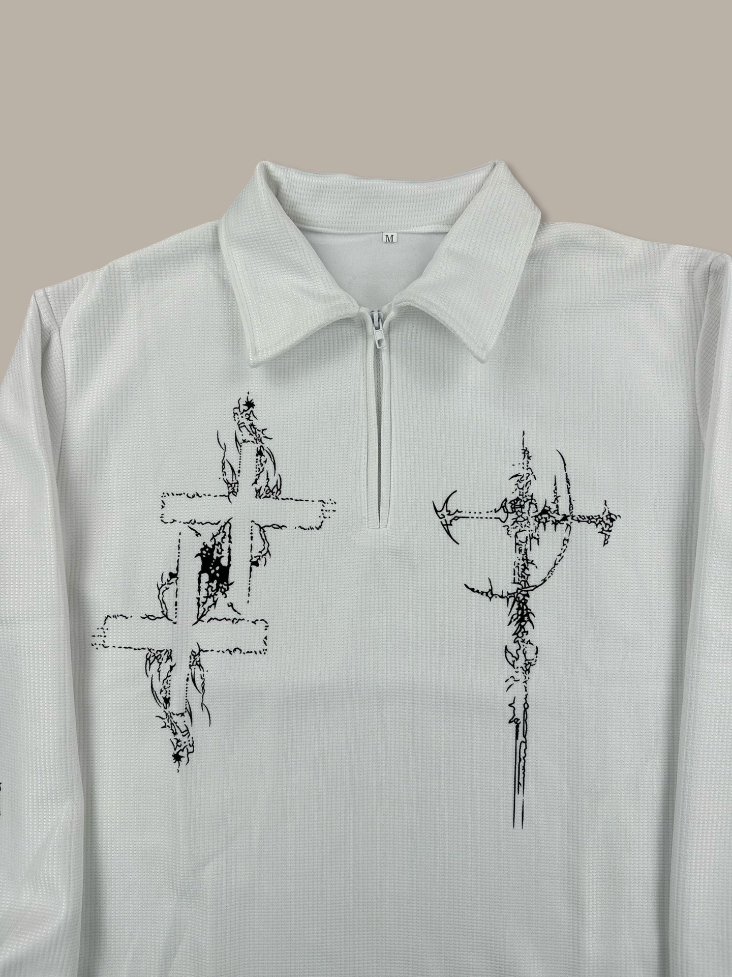 Gothic Print Waffle Crewneck Bianco M