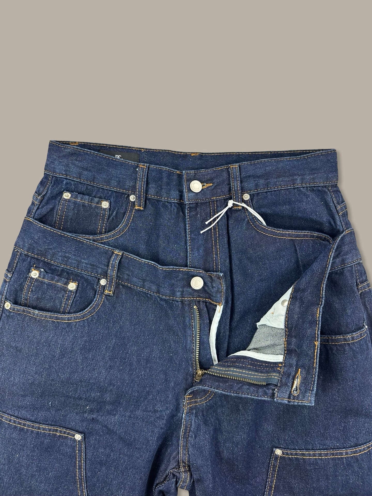 Carpenter Double Waist Denim Pants Blue L