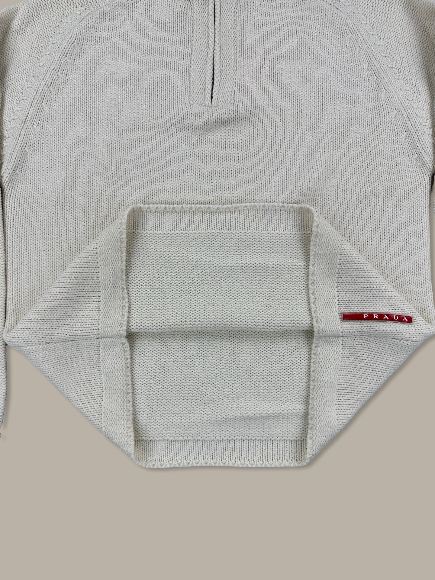 Prada 1/4 Zip Jumper Red Tab Beige L