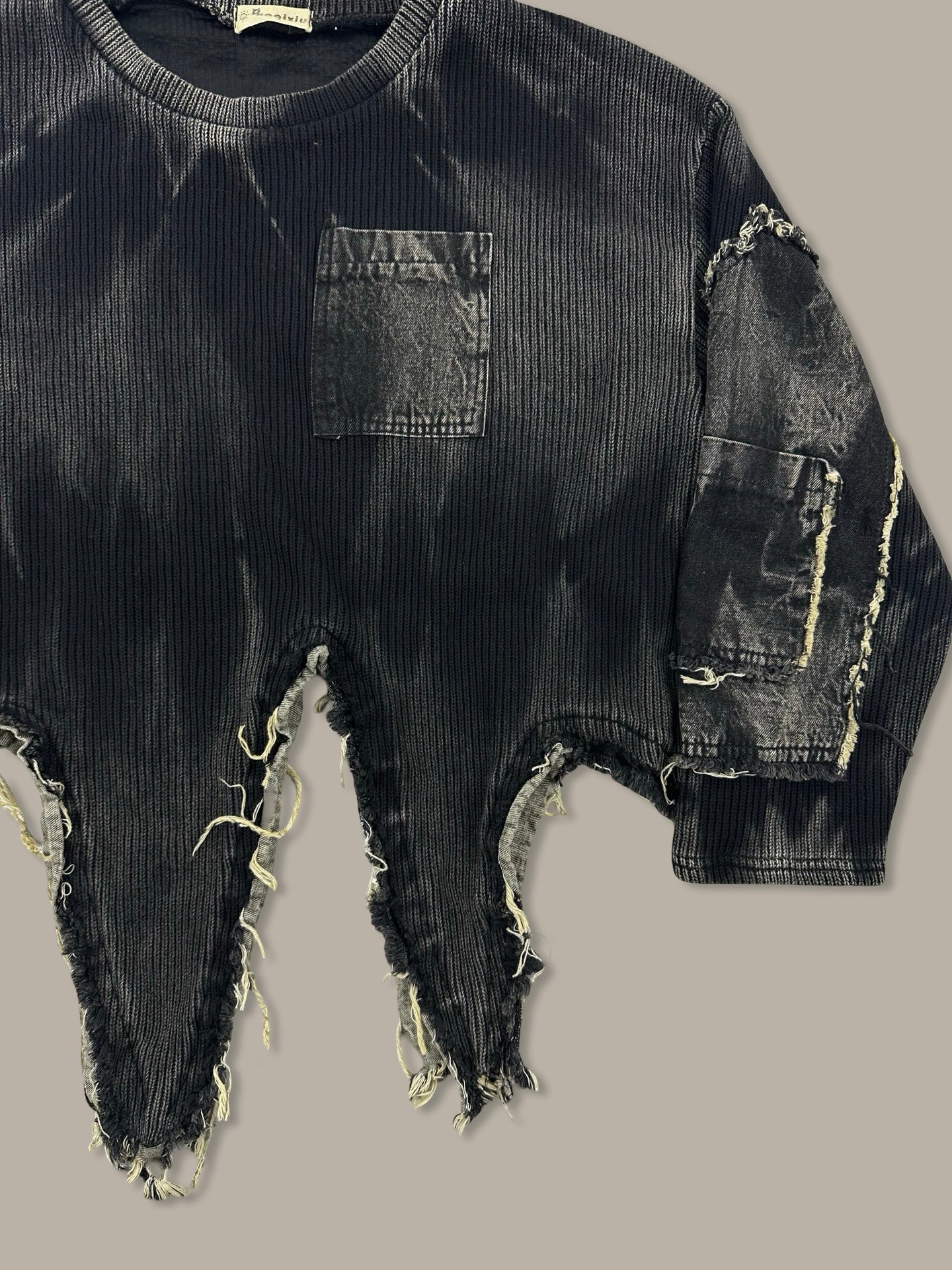 Distressed Washed Jumper con Patch Nero M