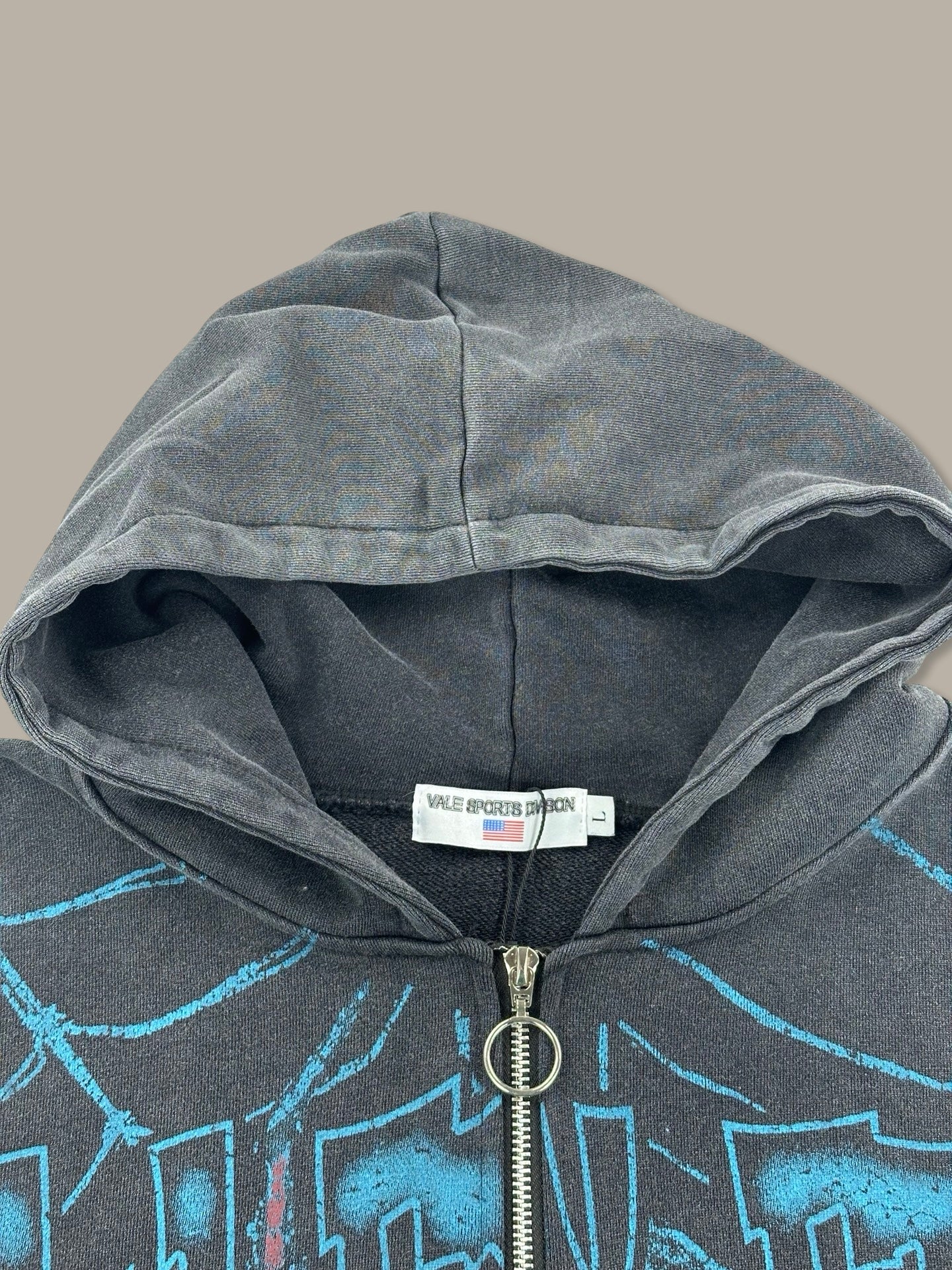 Valley Spider Print Hoodie Washed Nero L