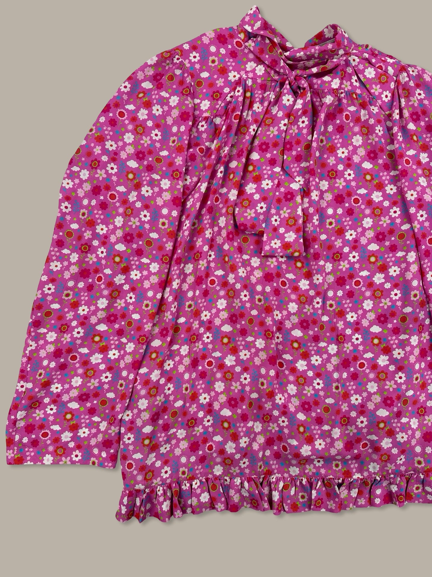 Balenciaga Top Floral Print con Fiocco FW 21 Rosa XS