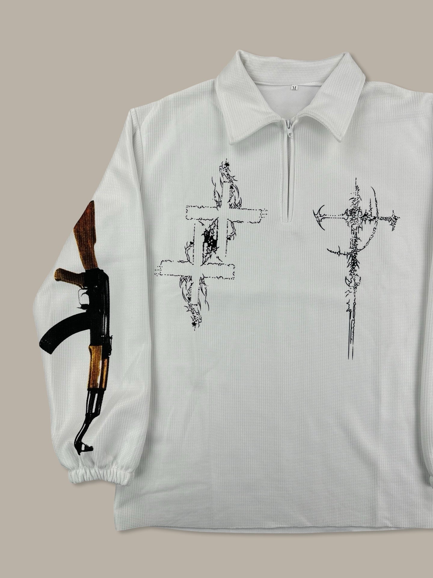 Gothic Print Waffle Crewneck Bianco M