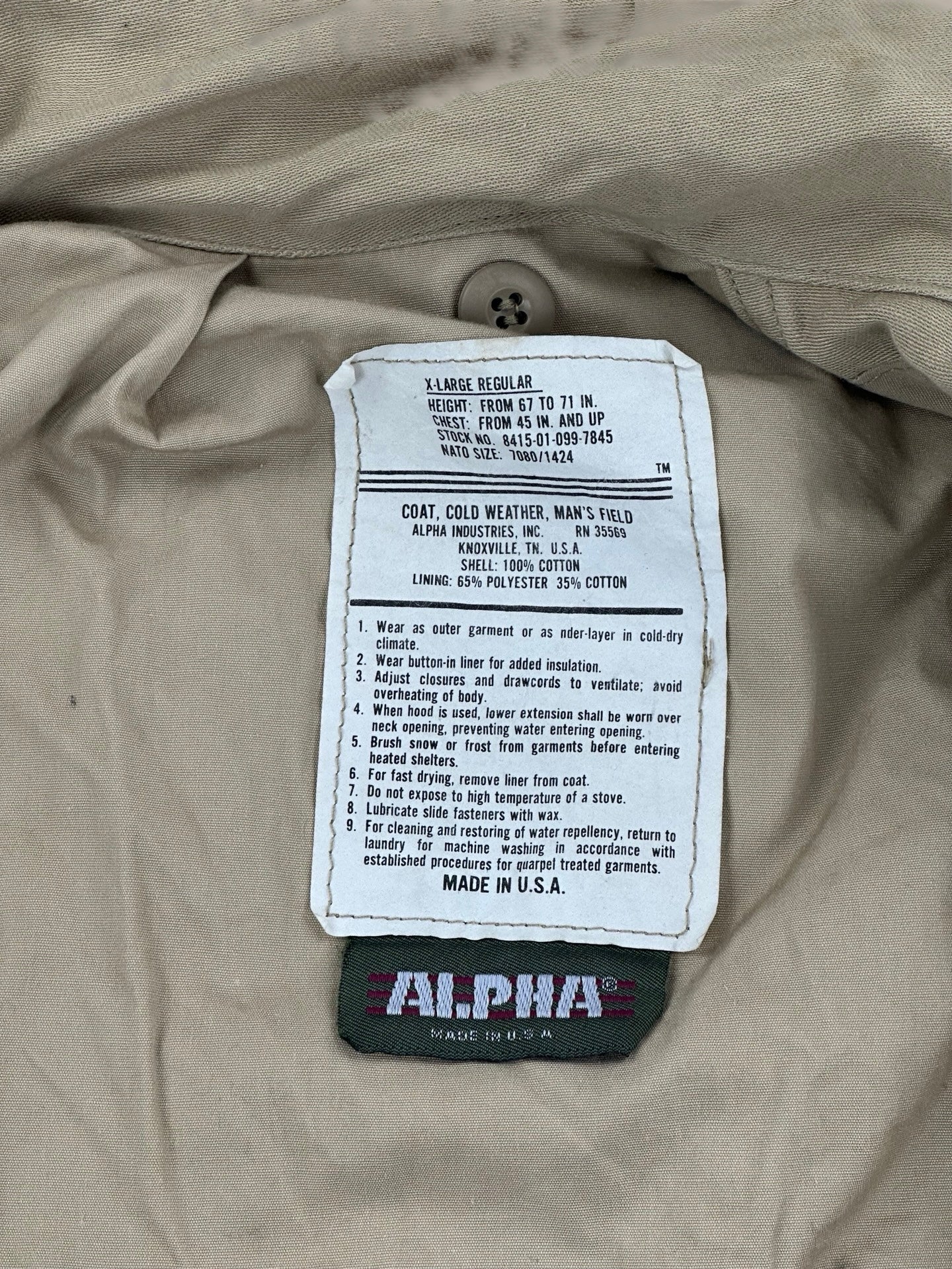 Alpha Industries M-65 Field Jacket Vintage Beige XL