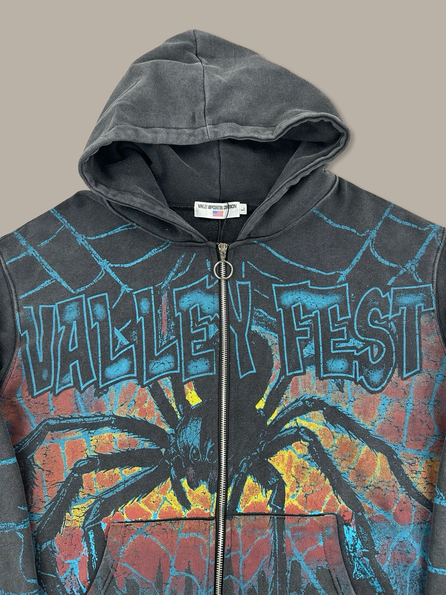 Valley Spider Print Hoodie Washed Nero L