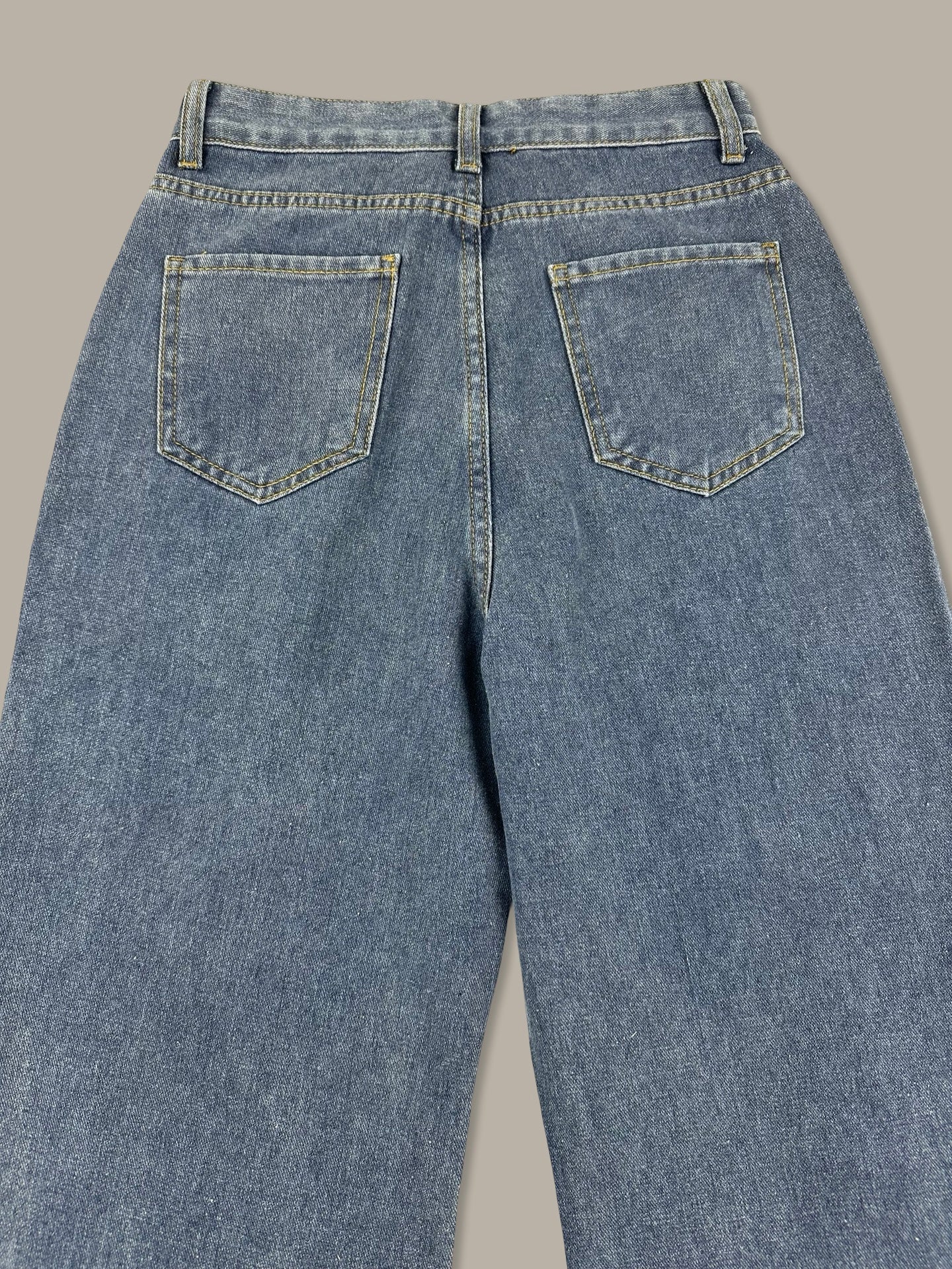 Jeans Wide Leg Denim con Inserti Semi-Trasparenti Blue M