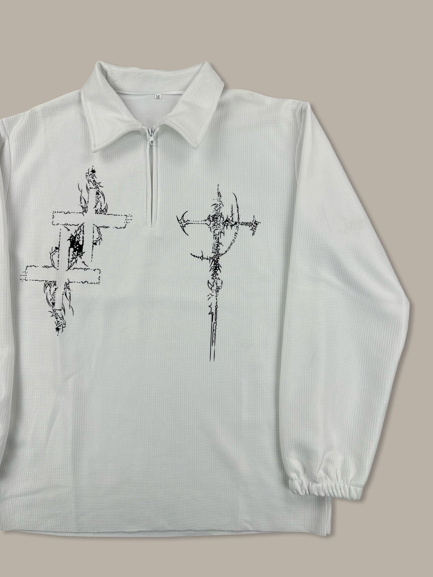 Gothic Print Waffle Crewneck Bianco M