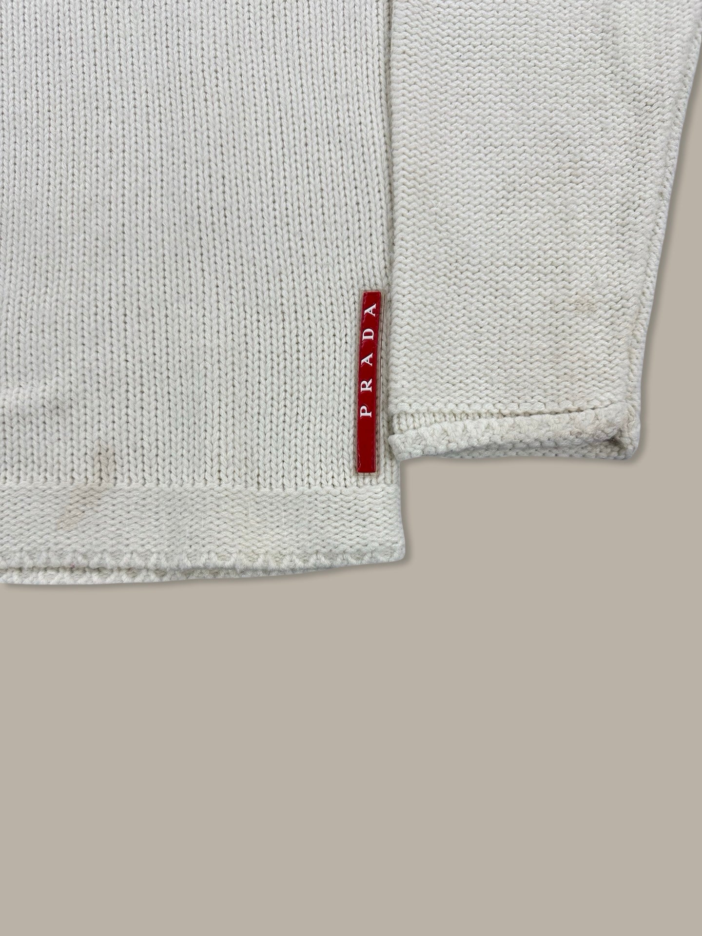 Prada 1/4 Zip Jumper Red Tab Beige L