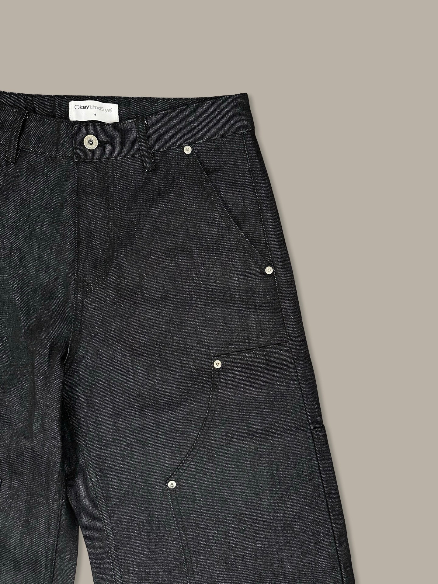 Raw Denim Double Knee Jeans 13oz Nero