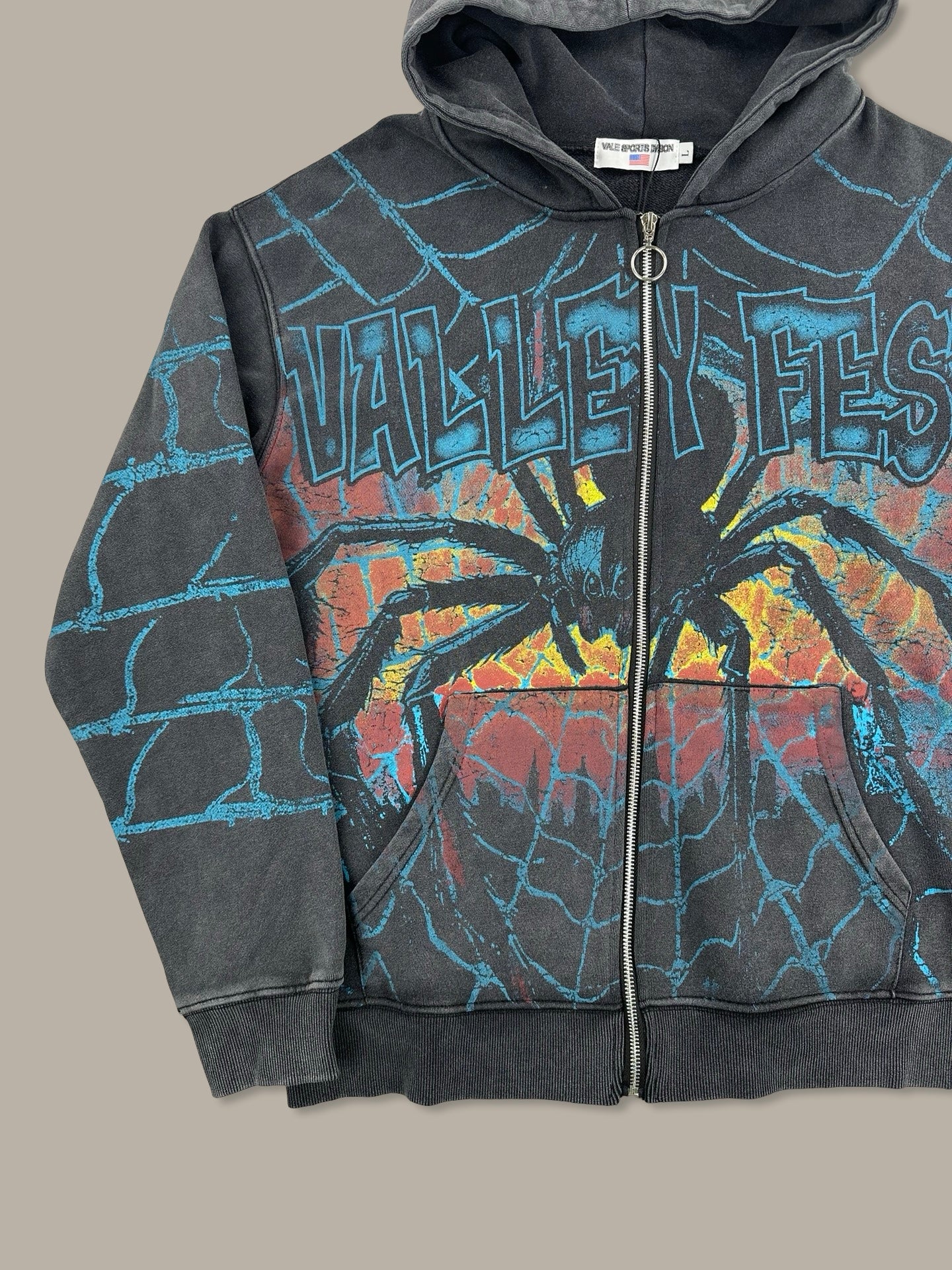 Valley Spider Print Hoodie Washed Nero L