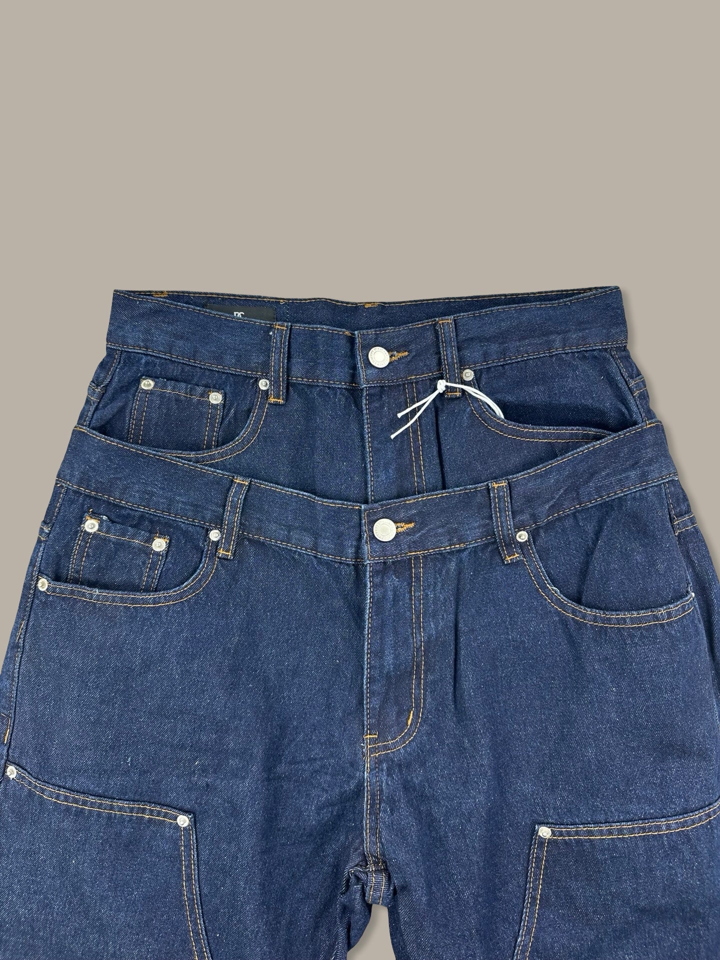 Carpenter Double Waist Denim Pants Blue L