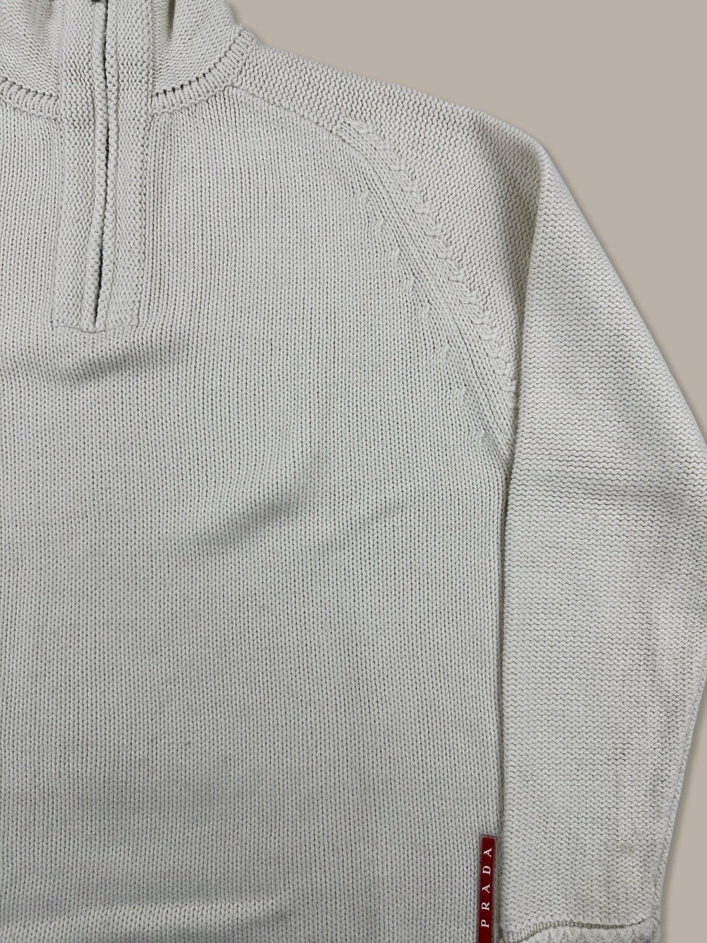 Prada 1/4 Zip Jumper Red Tab Beige L