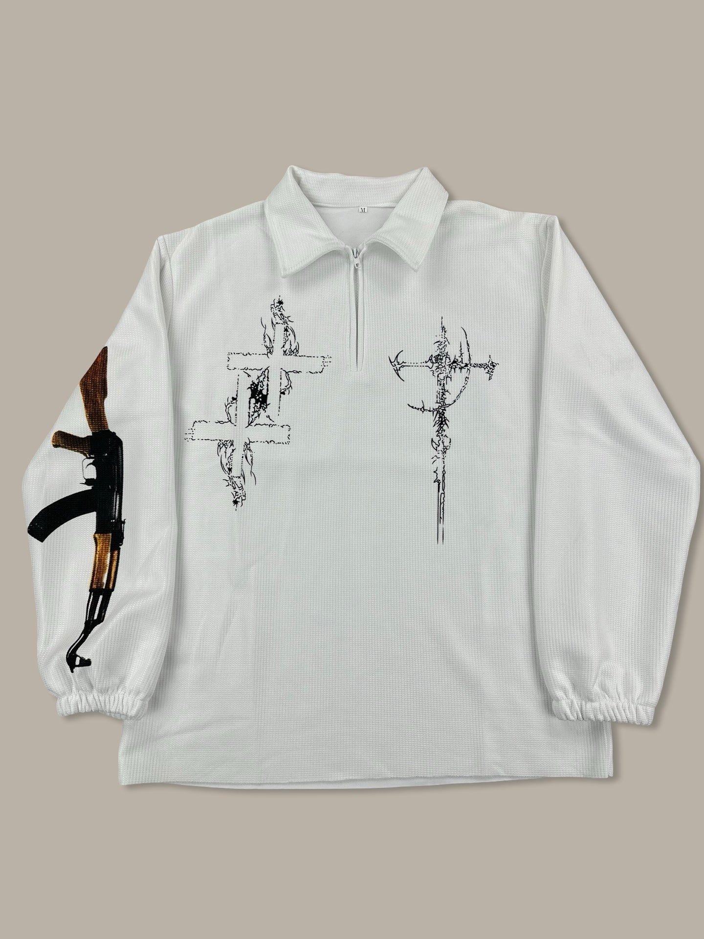 Gothic Print Waffle Crewneck Bianco M